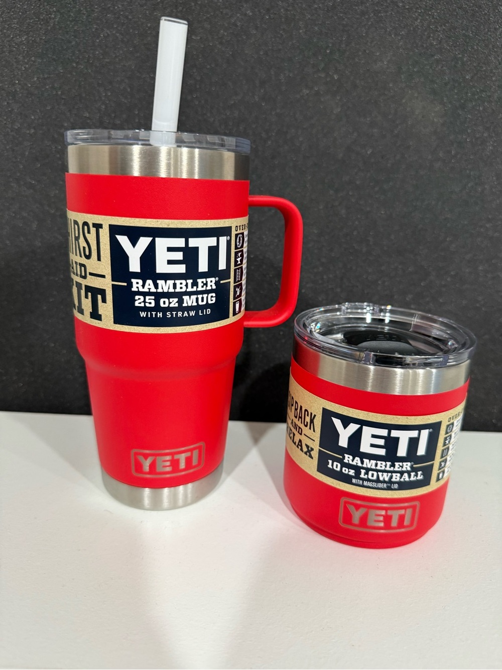 Yeti Rambler Rescue Red 25 oz Straw Mug with 10 oz Lowball